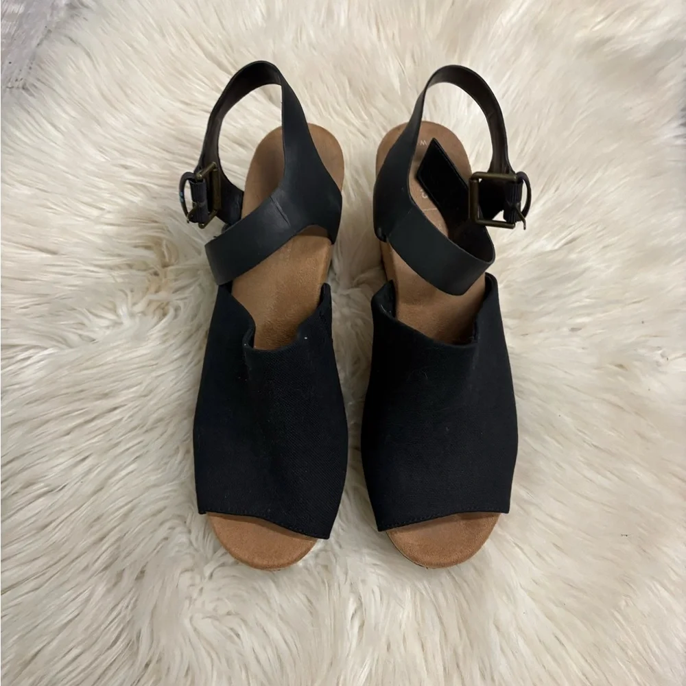 Toms Tropez Jute Wedge Slingback Sandal Platform Black Suede Heels Sz 11